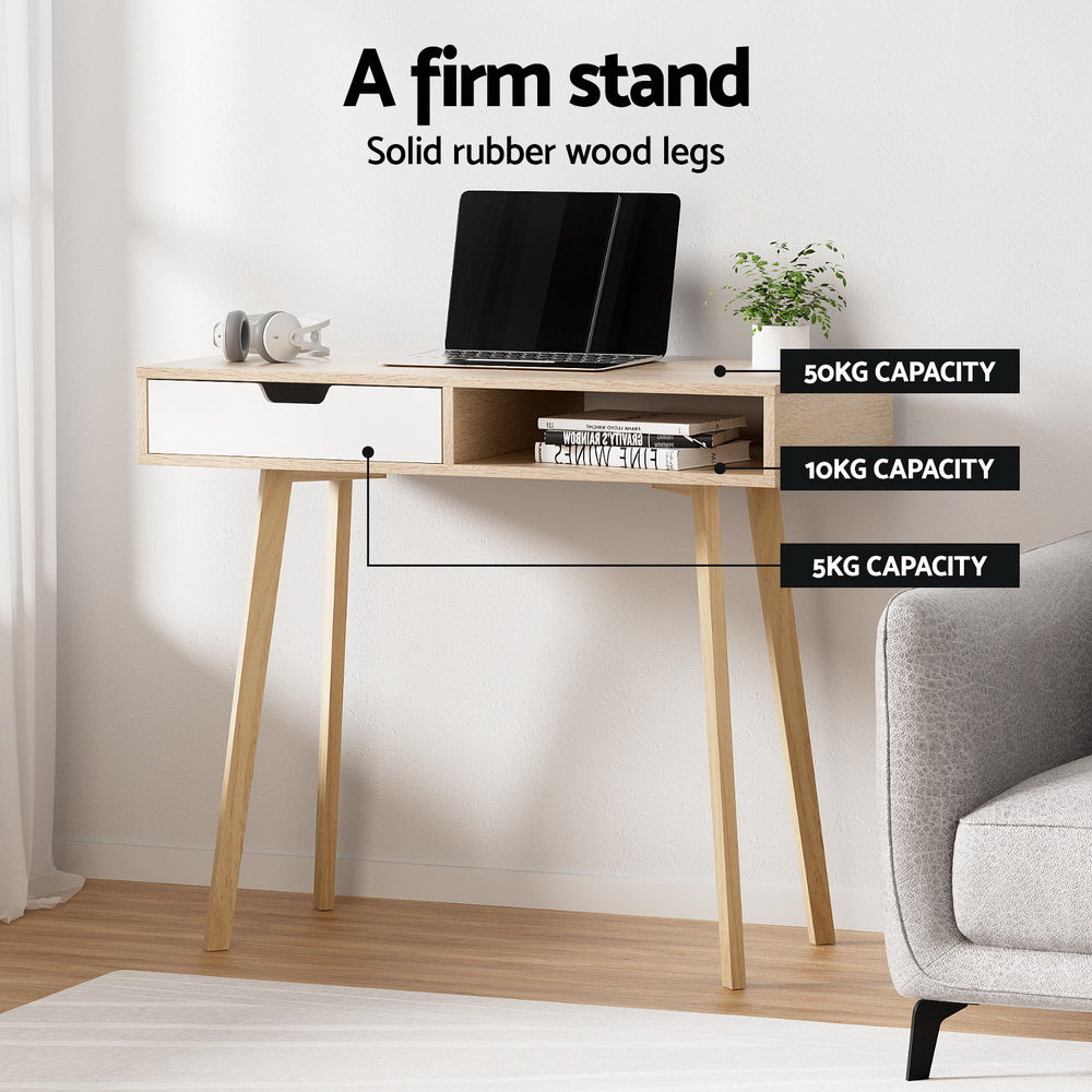 Desks: Artiss Computer Desk Drawer Cabinet Shelf Oak 90CM