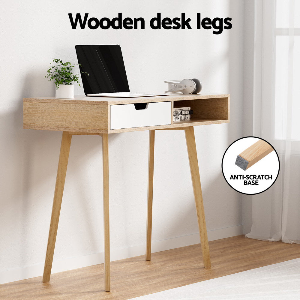Desks: Artiss Computer Desk Drawer Cabinet Shelf Oak 90CM