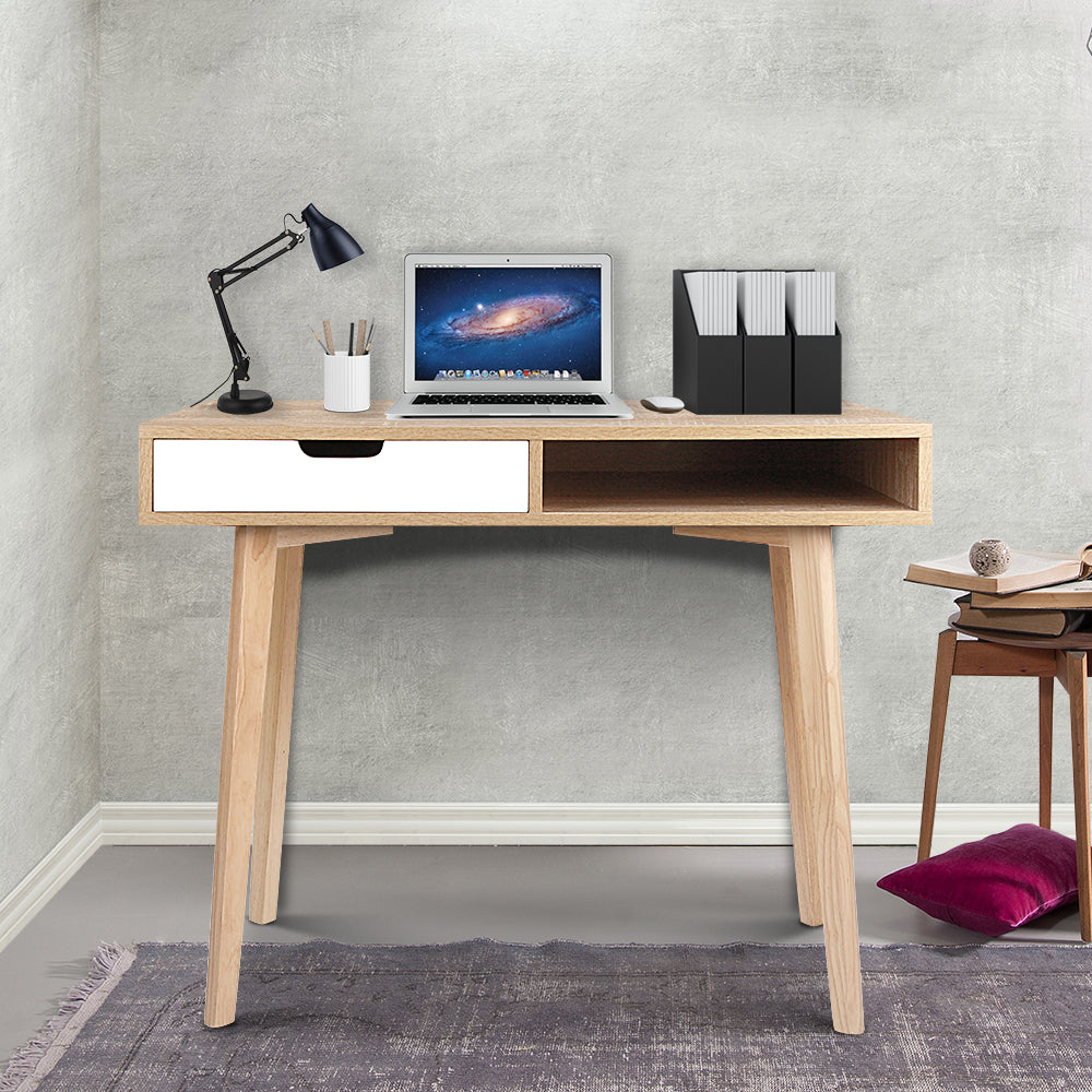 Desks: Artiss Computer Desk Drawer Cabinet Shelf Oak 90CM