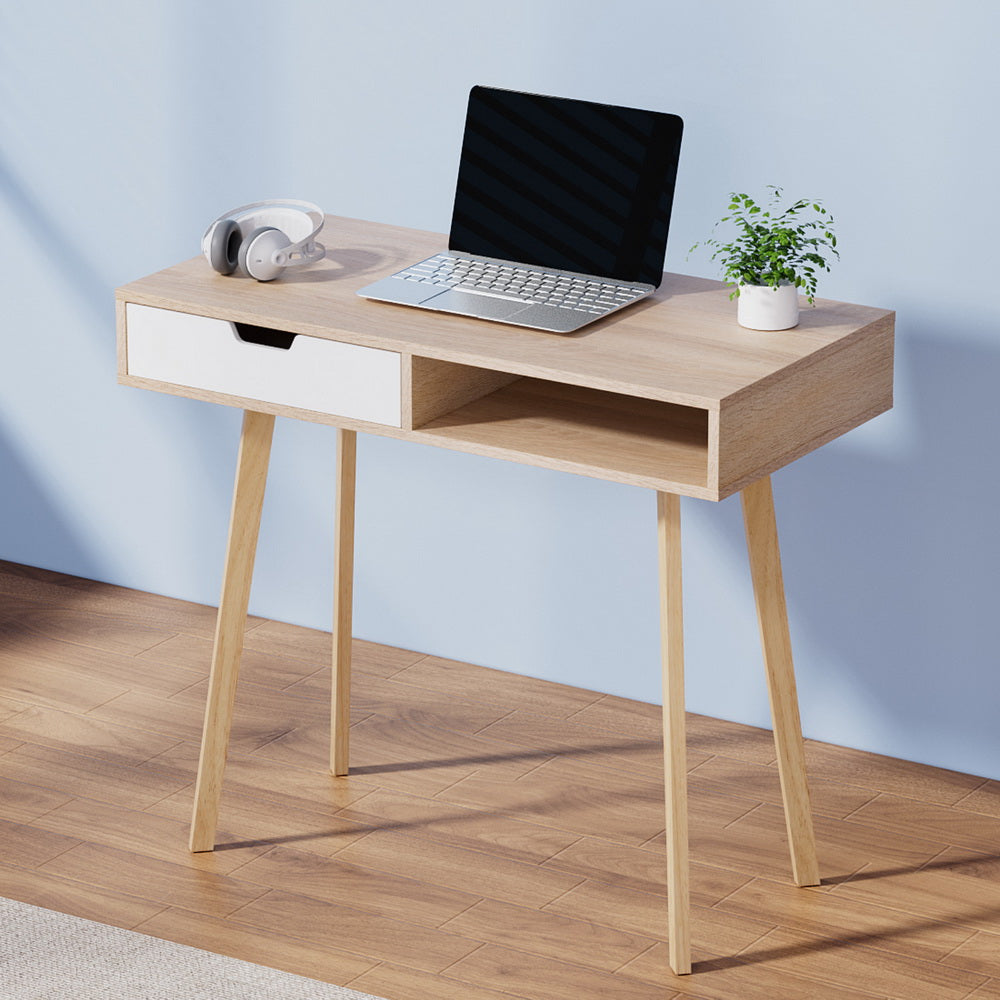 Desks: Artiss Computer Desk Drawer Cabinet Shelf Oak 90CM
