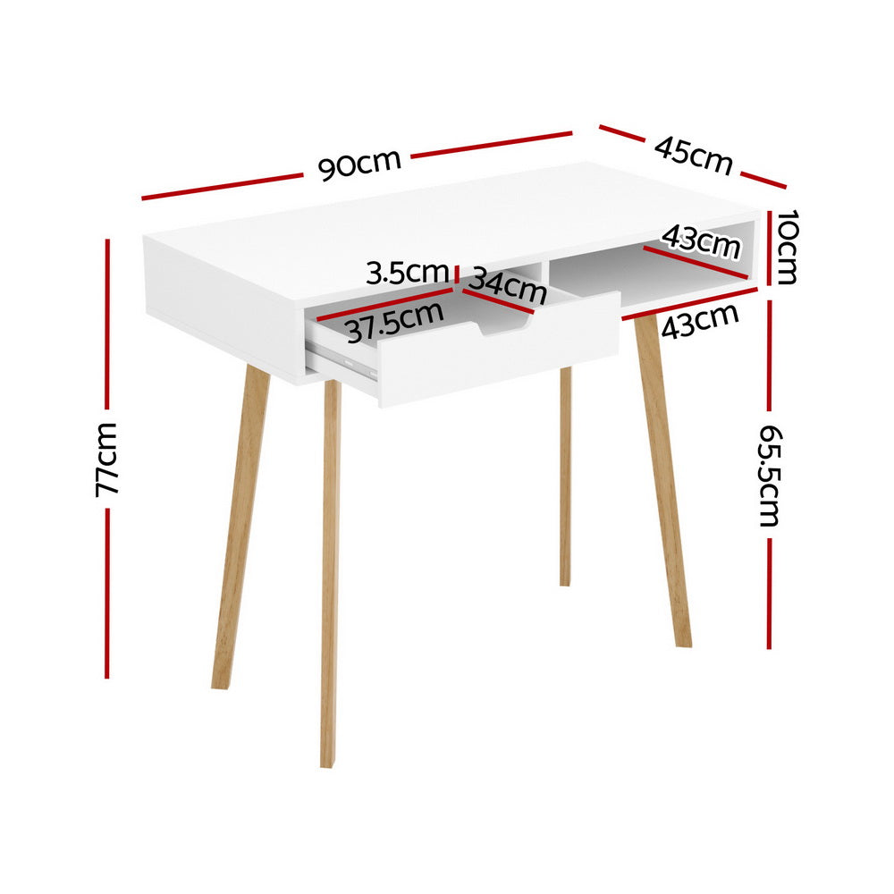 Desks: Artiss Computer Desk Drawer Cabinet Shelf White 90CM