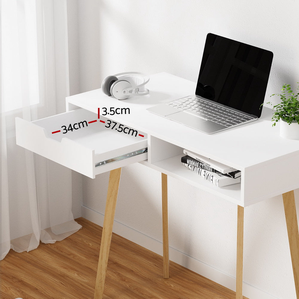 Desks: Artiss Computer Desk Drawer Cabinet Shelf White 90CM