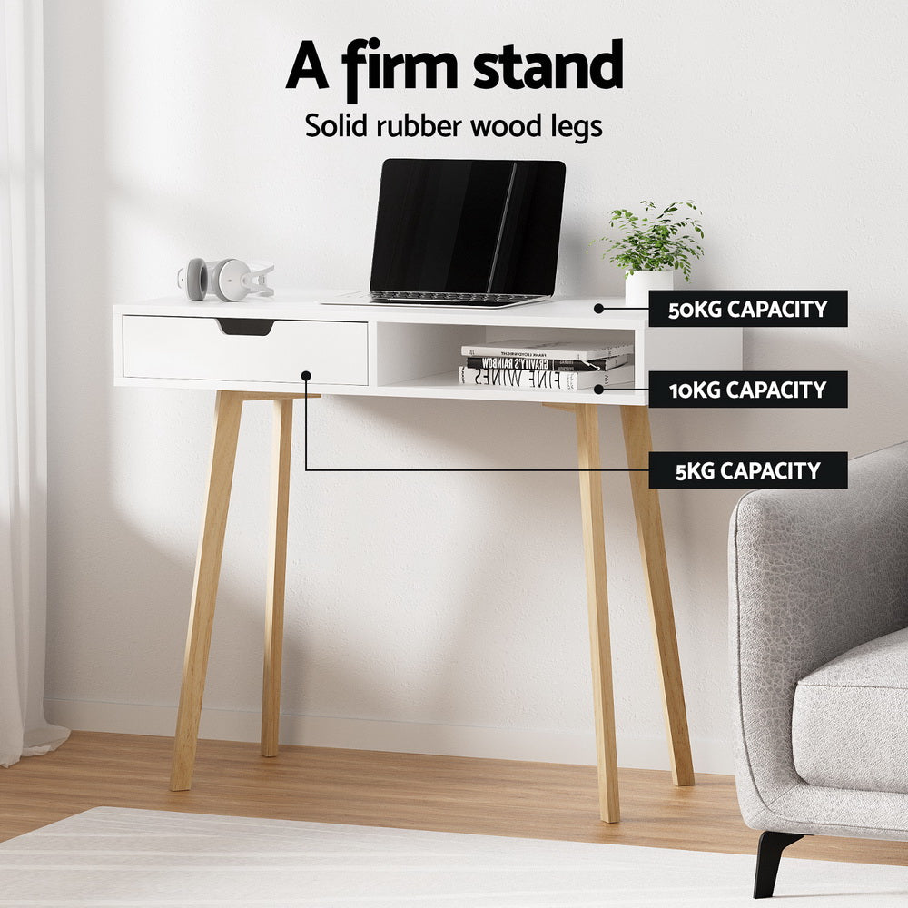 Desks: Artiss Computer Desk Drawer Cabinet Shelf White 90CM