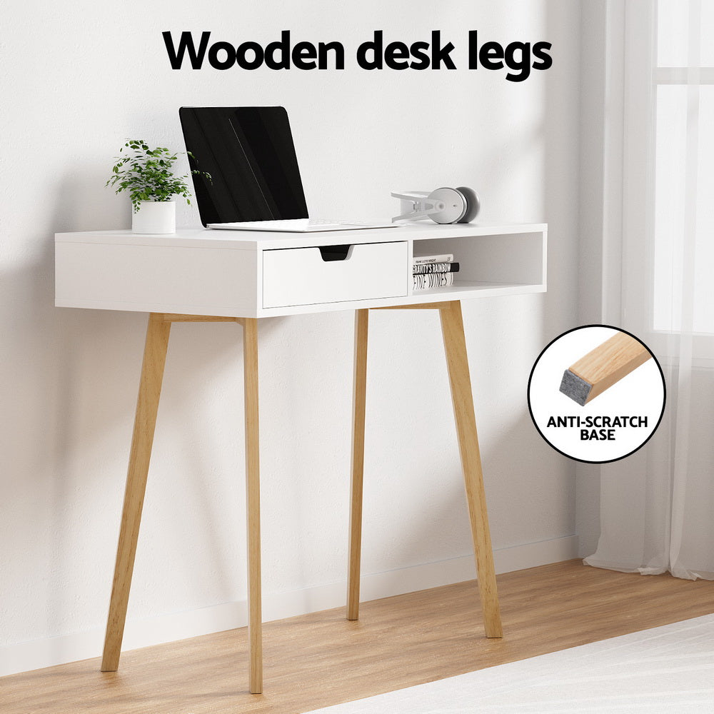 Desks: Artiss Computer Desk Drawer Cabinet Shelf White 90CM