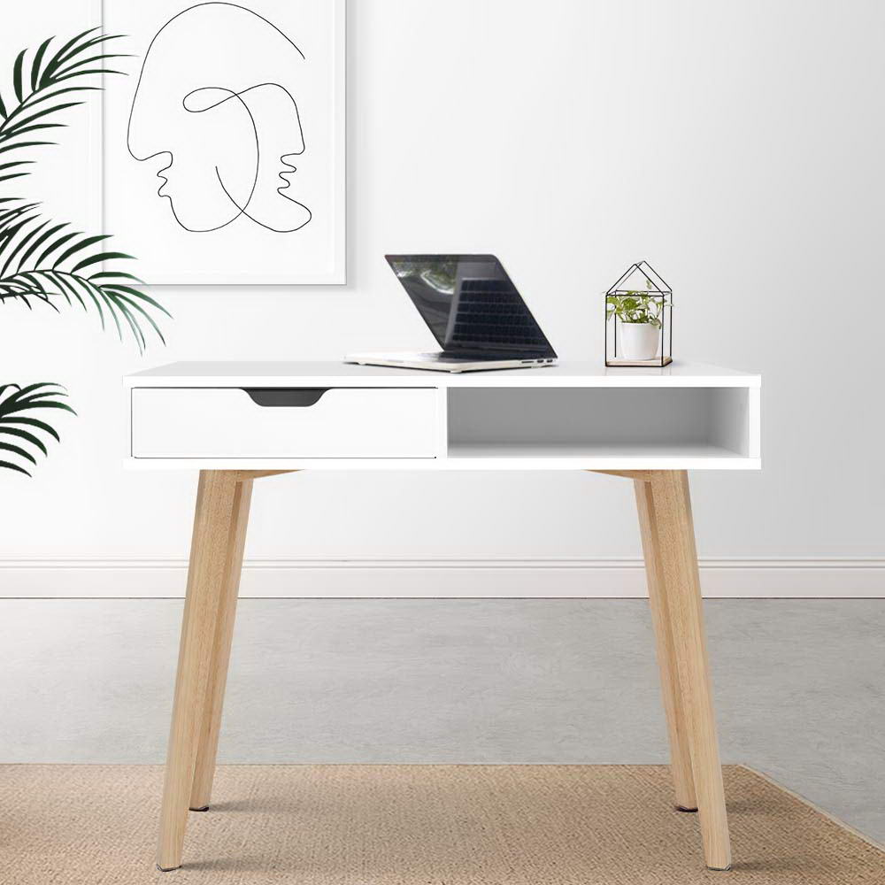 Desks: Artiss Computer Desk Drawer Cabinet Shelf White 90CM