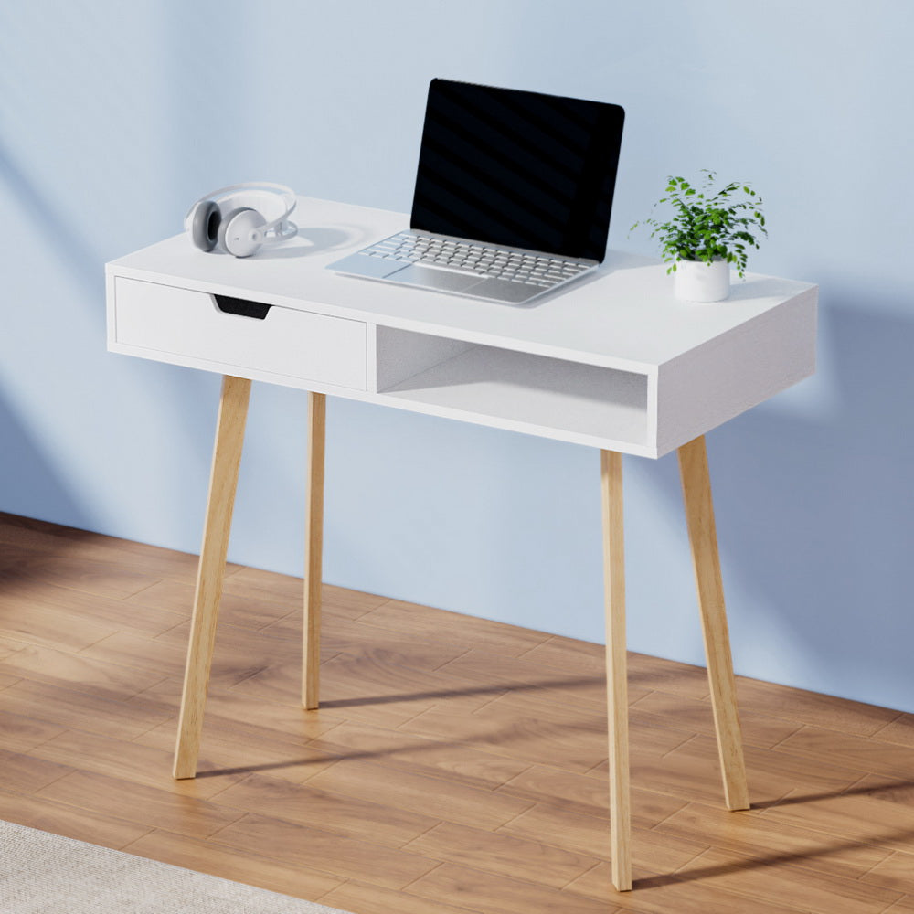 Desks: Artiss Computer Desk Drawer Cabinet Shelf White 90CM