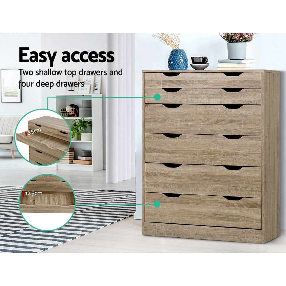 Dressers: Artiss 6 Chest of Drawers - MYLA Oak