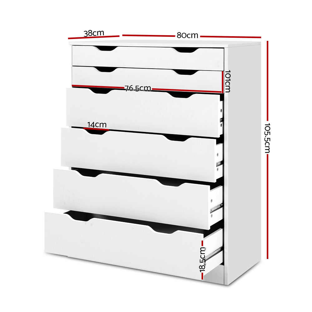 Dressers: Artiss 6 Chest of Drawers - MYLA White