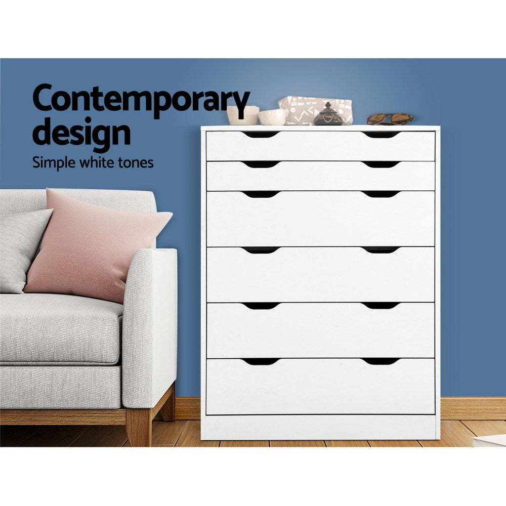 Dressers: Artiss 6 Chest of Drawers - MYLA White