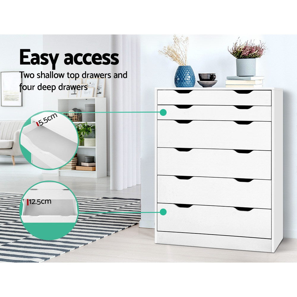 Dressers: Artiss 6 Chest of Drawers - MYLA White
