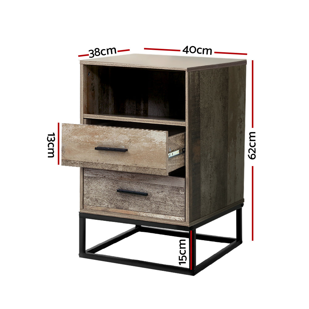 Bedside Tables: Artiss Bedside Table 2 Drawers with Shelf - BADAN