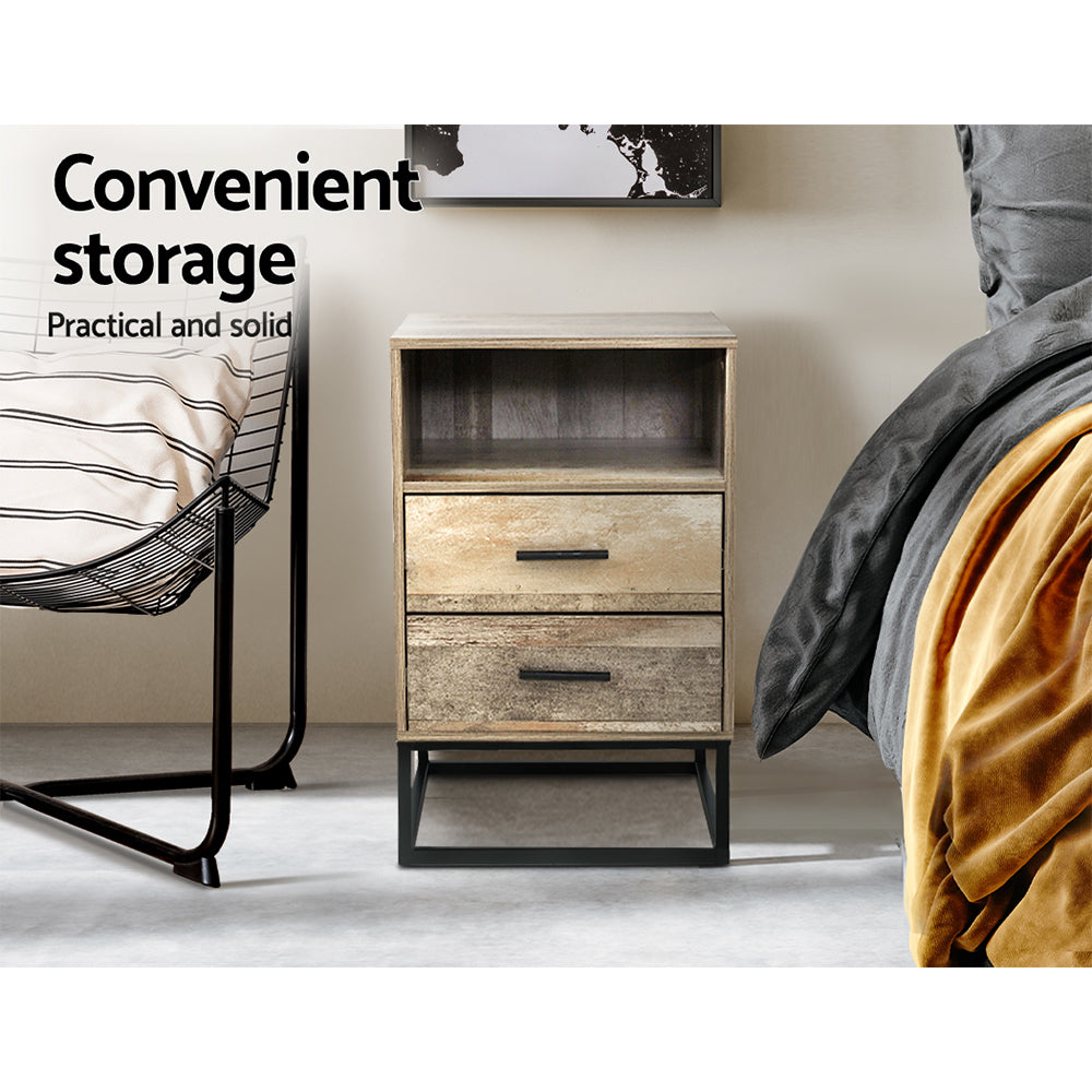 Bedside Tables: Artiss Bedside Table 2 Drawers with Shelf - BADAN