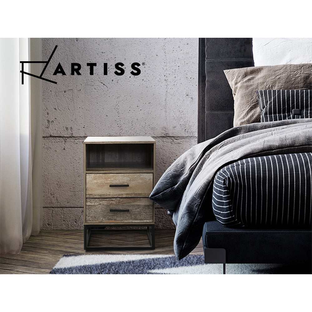 Bedside Tables: Artiss Bedside Table 2 Drawers with Shelf - BADAN