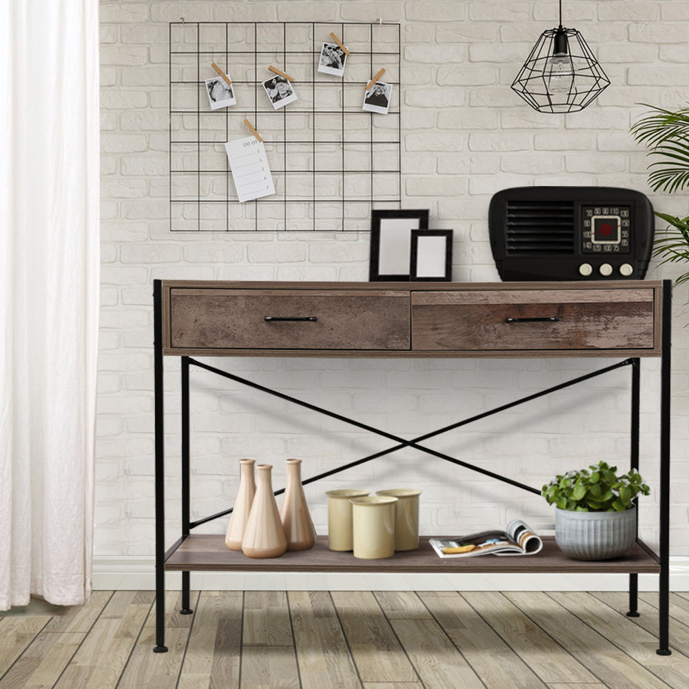 Clothing & Wardrobe Storage: Artiss Console Table 2 Drawers Walnut Marconi