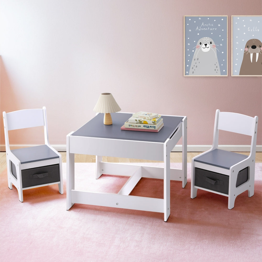 Kid's Tables, Chairs & Seats: Keezi Kids Table and Chairs Set Play Activity Toys Storage Chalkboard Desk Grey
