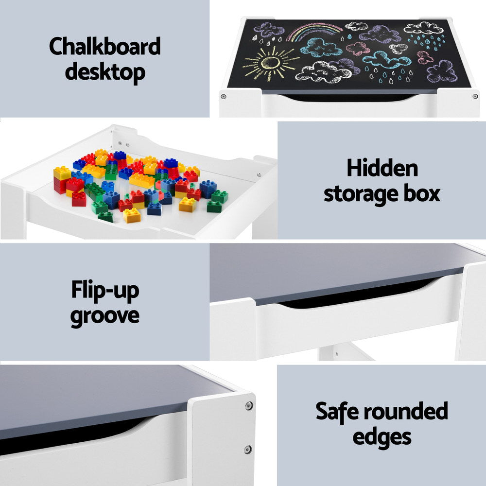 Kid's Tables, Chairs & Seats: Keezi Kids Table and Chairs Set Play Activity Toys Storage Chalkboard Desk Grey