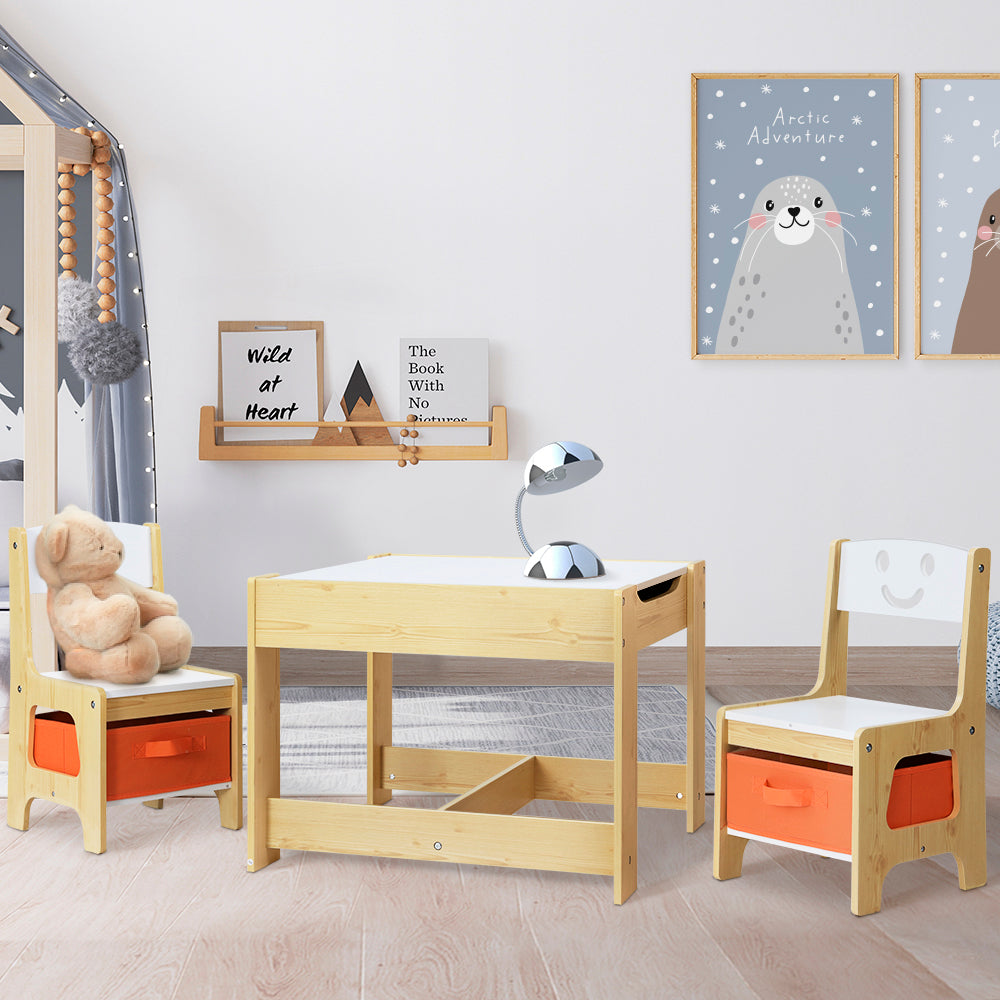 Toy Boxes: Keezi 3PCS Kids Table and Chairs Set Activity Desk Chalkboard Toys Storage Box
