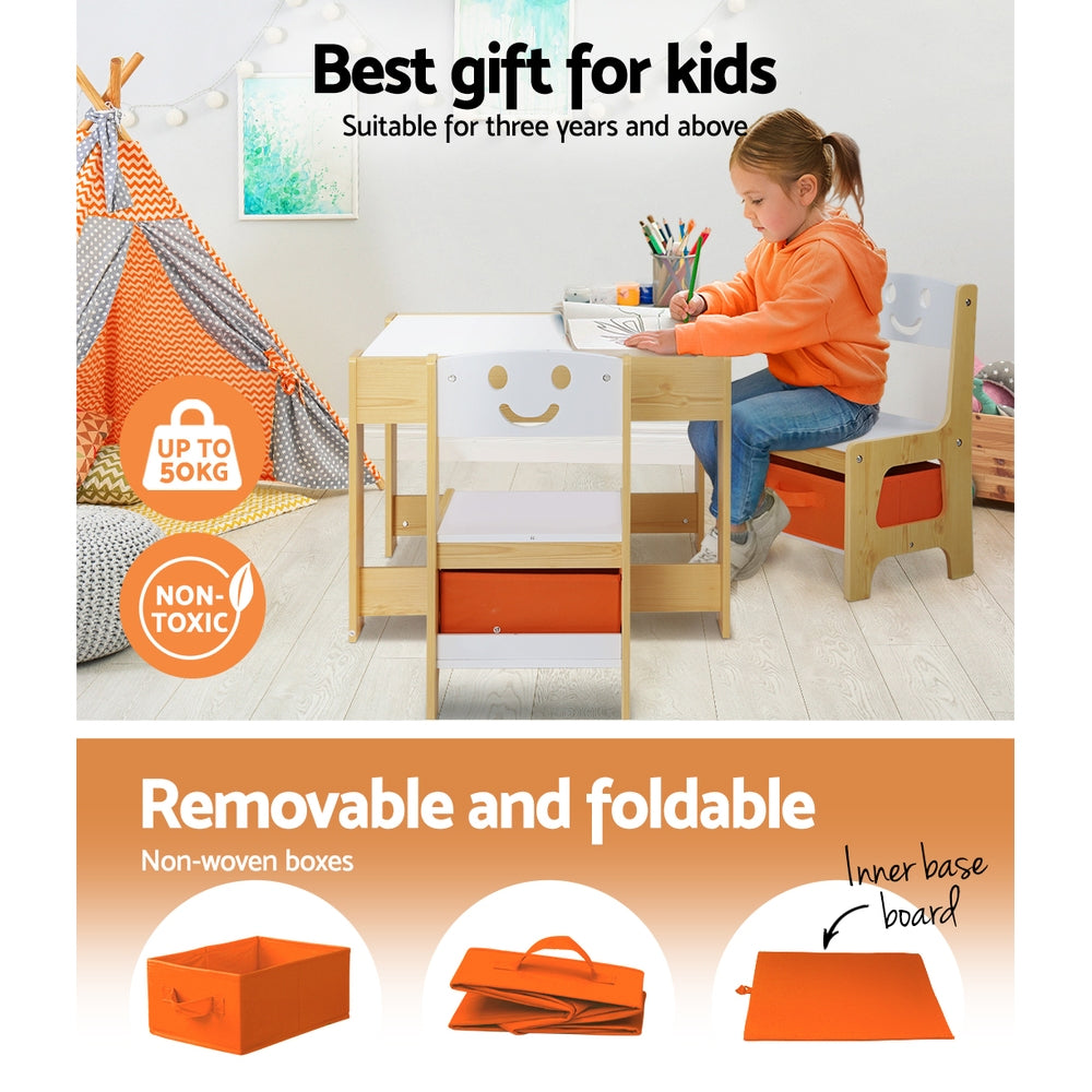 Toy Boxes: Keezi 3PCS Kids Table and Chairs Set Activity Desk Chalkboard Toys Storage Box