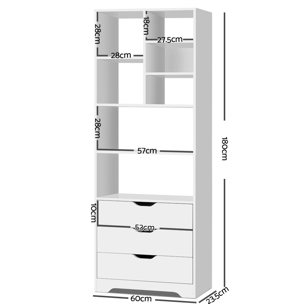 Bookcases & Shelves: Artiss Bookshelf with Drawers - NANA White