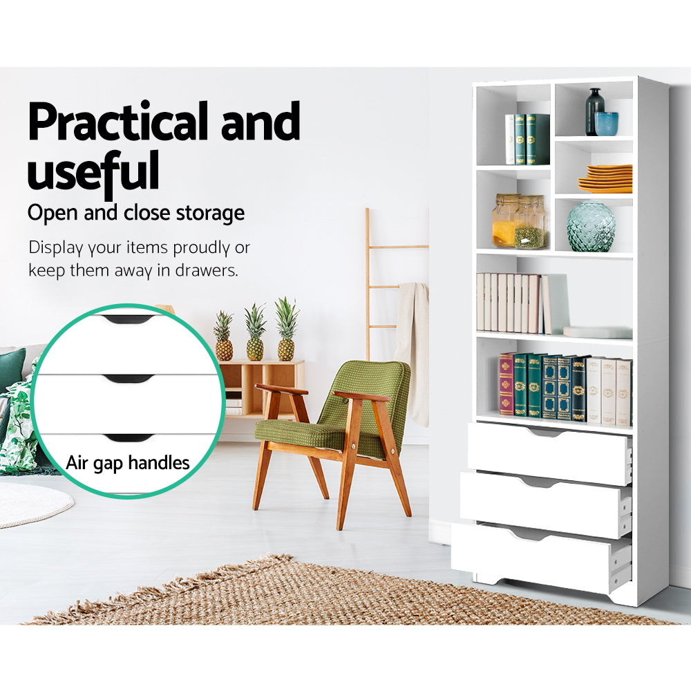 Bookcases & Shelves: Artiss Bookshelf with Drawers - NANA White