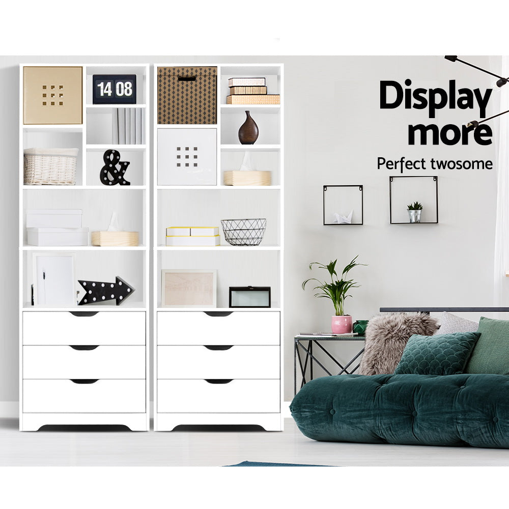 Bookcases & Shelves: Artiss Bookshelf with Drawers - NANA White