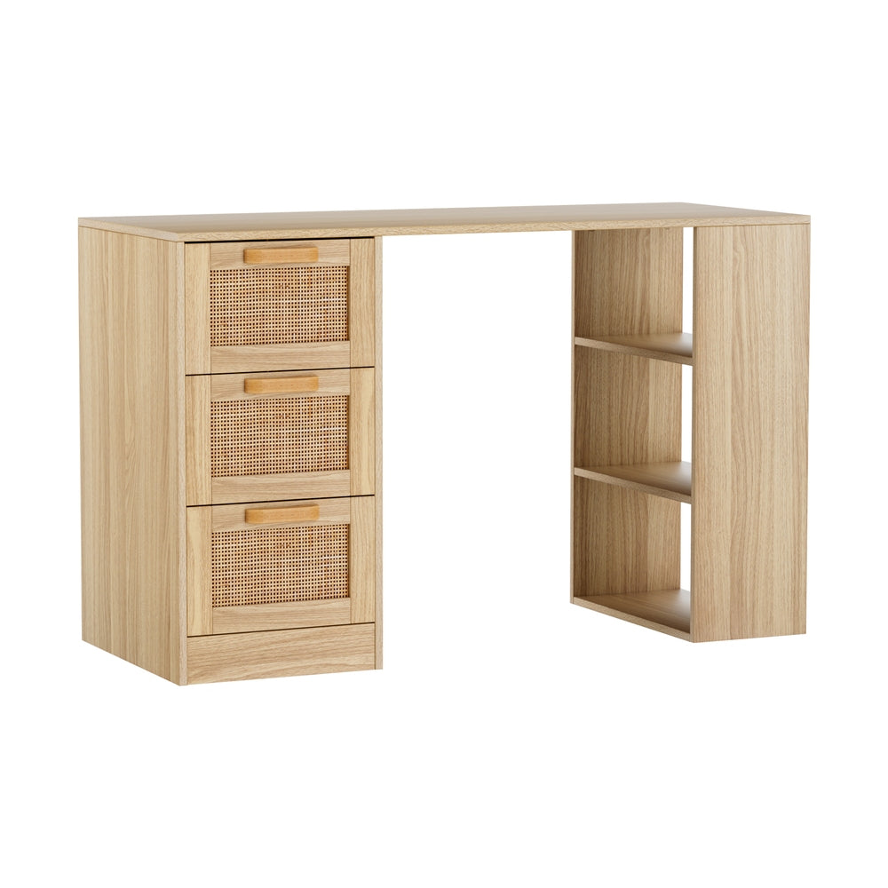 Desks: Artiss Computer Desk Drawer Shelf Home Office Study Table Rattan Oak 120CM