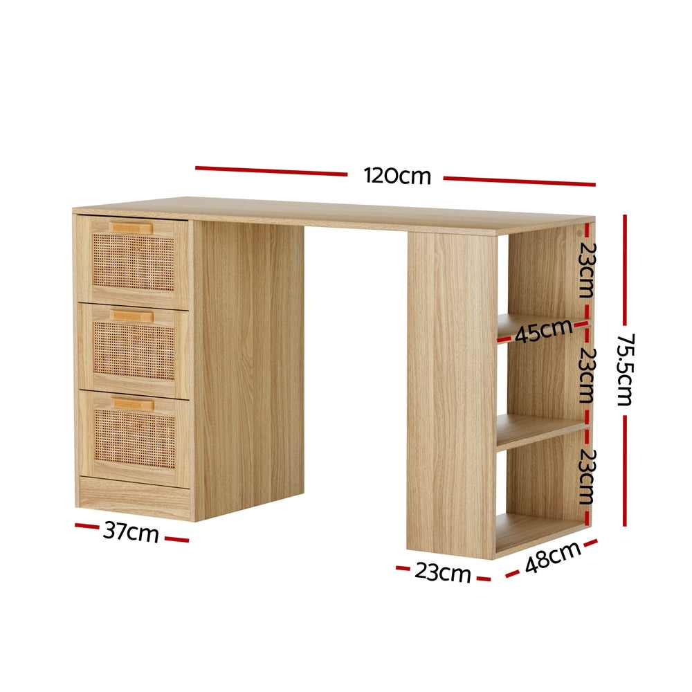 Desks: Artiss Computer Desk Drawer Shelf Home Office Study Table Rattan Oak 120CM