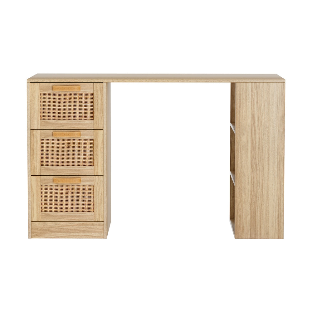 Desks: Artiss Computer Desk Drawer Shelf Home Office Study Table Rattan Oak 120CM