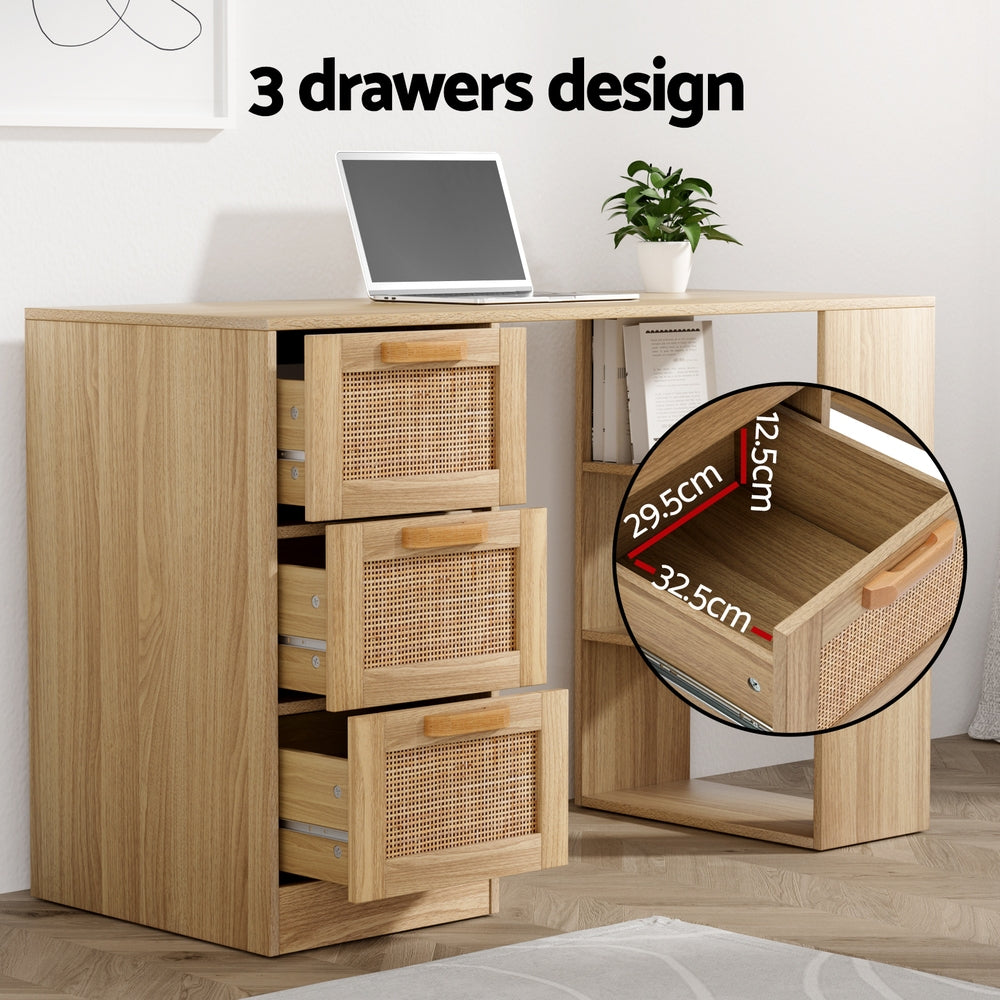 Desks: Artiss Computer Desk Drawer Shelf Home Office Study Table Rattan Oak 120CM