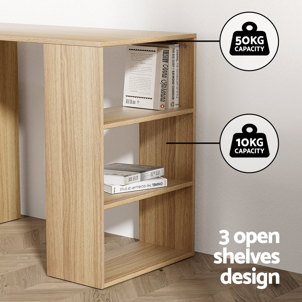Desks: Artiss Computer Desk Drawer Shelf Home Office Study Table Rattan Oak 120CM