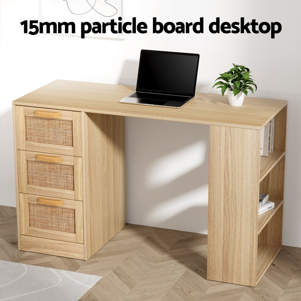 Desks: Artiss Computer Desk Drawer Shelf Home Office Study Table Rattan Oak 120CM