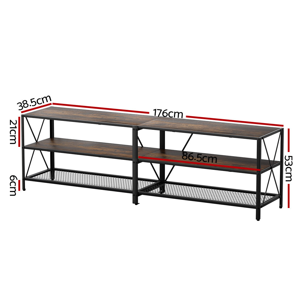 TV Units: Artiss Entertainment Unit TV Stand 3-tier Display Shelves Vintage Rustic Walnut