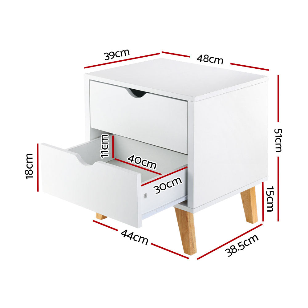 Bedside Tables: Artiss Bedside Table 2 Drawers - ANDERS White
