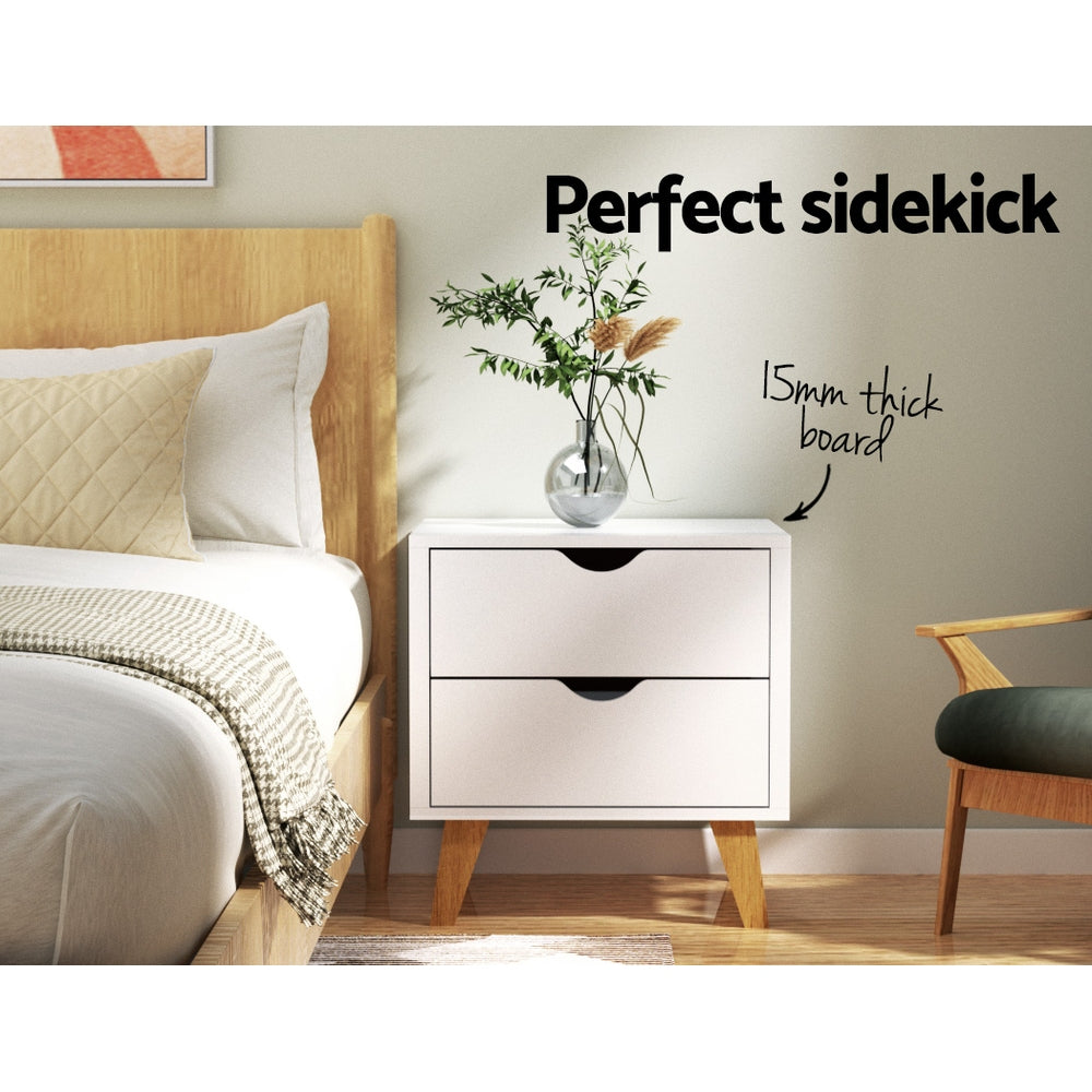 Bedside Tables: Artiss Bedside Table 2 Drawers - ANDERS White
