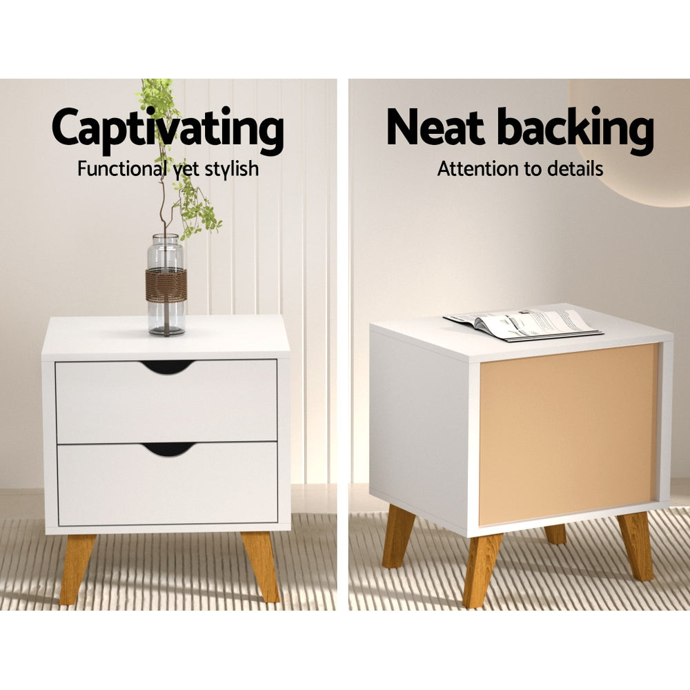 Bedside Tables: Artiss Bedside Table 2 Drawers - ANDERS White