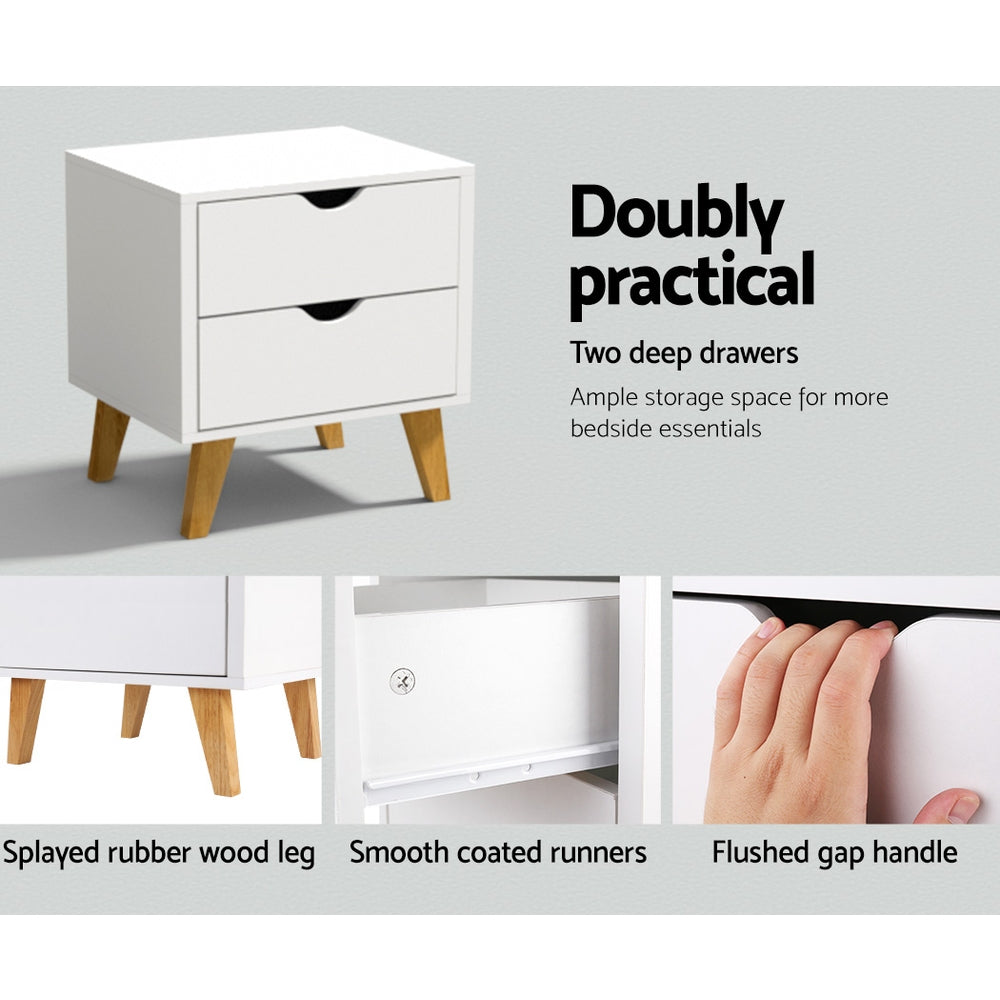 Bedside Tables: Artiss Bedside Table 2 Drawers - ANDERS White