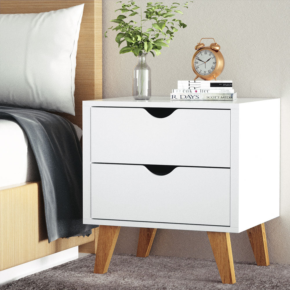 Bedside Tables: Artiss Bedside Table 2 Drawers - ANDERS White