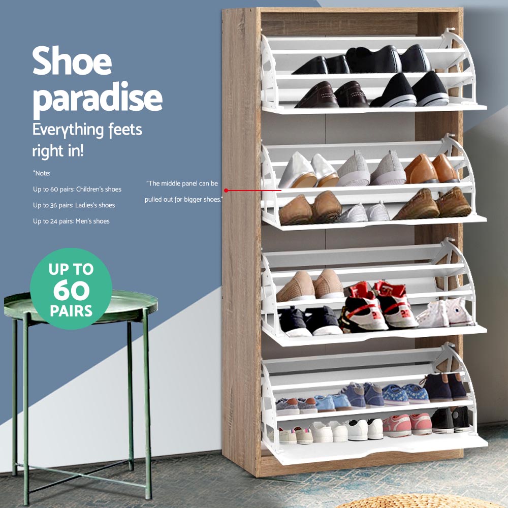 Shoe Storage: Artiss Shoe Rack Cabinet 60 Pairs 4-tier White Elen