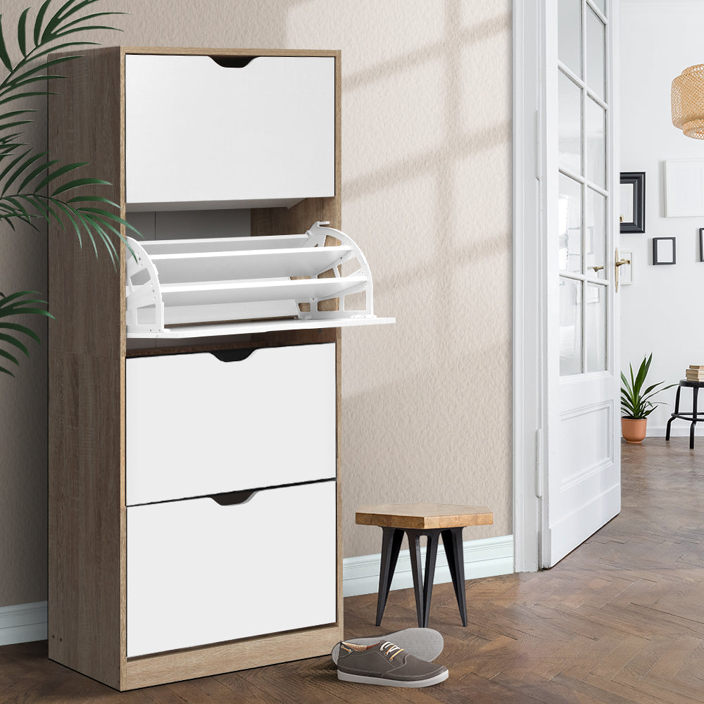 Shoe Storage: Artiss Shoe Rack Cabinet 60 Pairs 4-tier White Elen