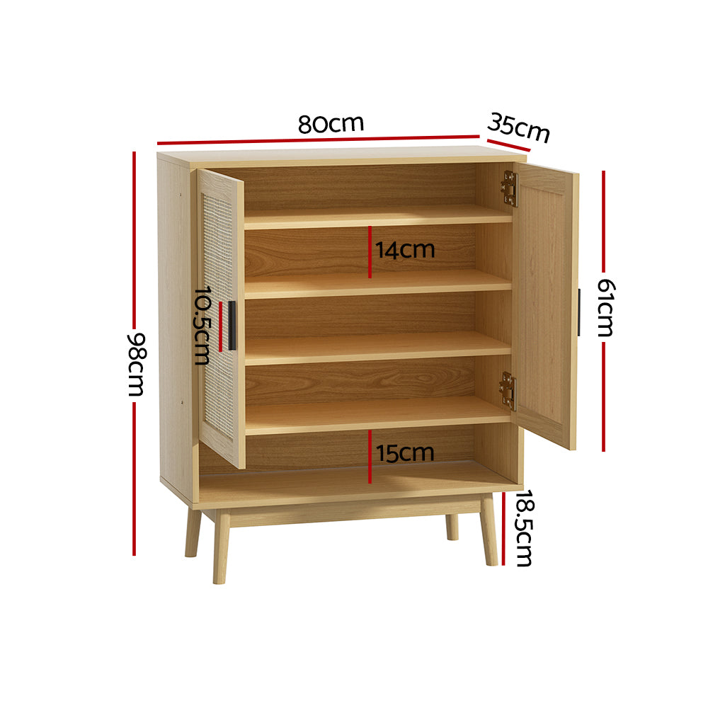 Shoe Storage: Artiss Shoe Rack Cabinet Rattan 5-tier 20 Pairs Dani