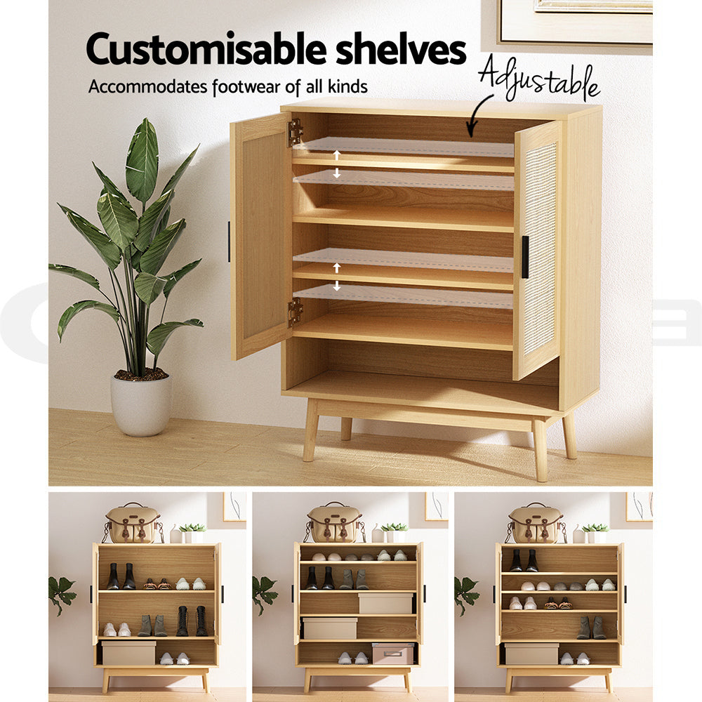 Shoe Storage: Artiss Shoe Rack Cabinet Rattan 5-tier 20 Pairs Dani