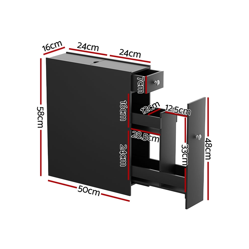 Bathroom Cabinets, Cupboards & Storage: Artiss Bathroom Storage Cabinet Toilet Slim Tissue Box Caddy Holder Side Wooden Black