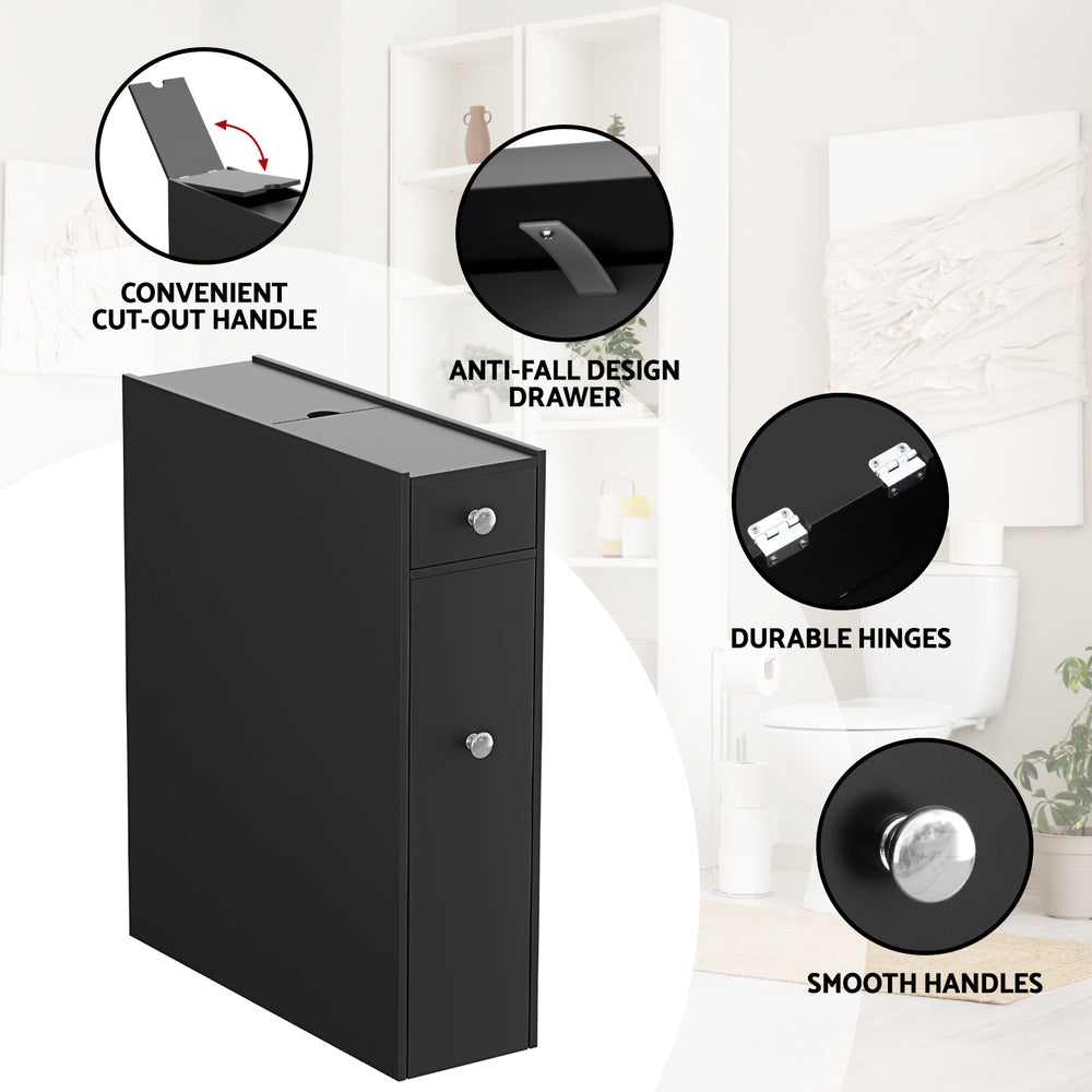 Bathroom Cabinets, Cupboards & Storage: Artiss Bathroom Storage Cabinet Toilet Slim Tissue Box Caddy Holder Side Wooden Black