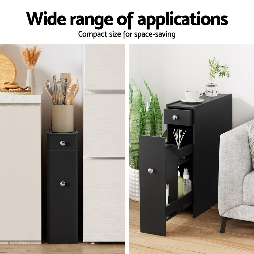 Bathroom Cabinets, Cupboards & Storage: Artiss Bathroom Storage Cabinet Toilet Slim Tissue Box Caddy Holder Side Wooden Black