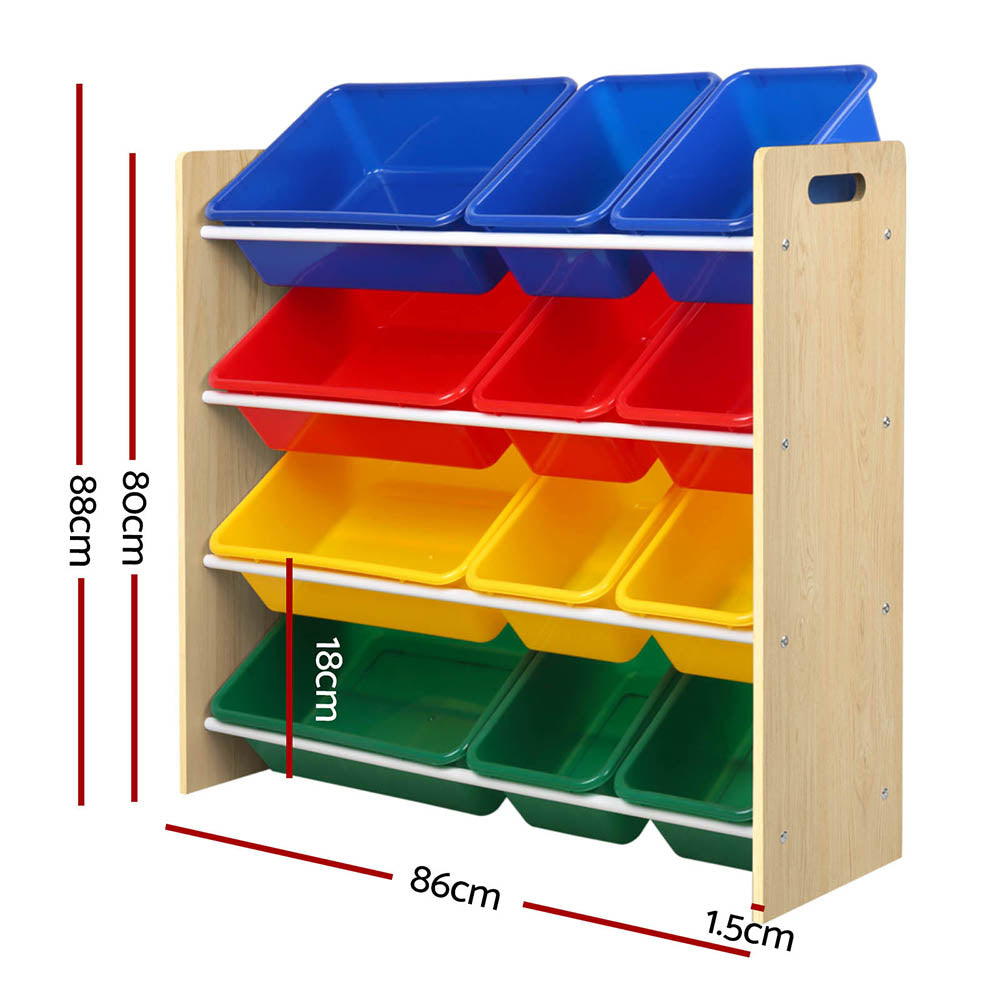 Kid's Bookcases & Shelves: Keezi Kids Toy Box 12 Bins Bookshelf Organiser Children Storage Rack