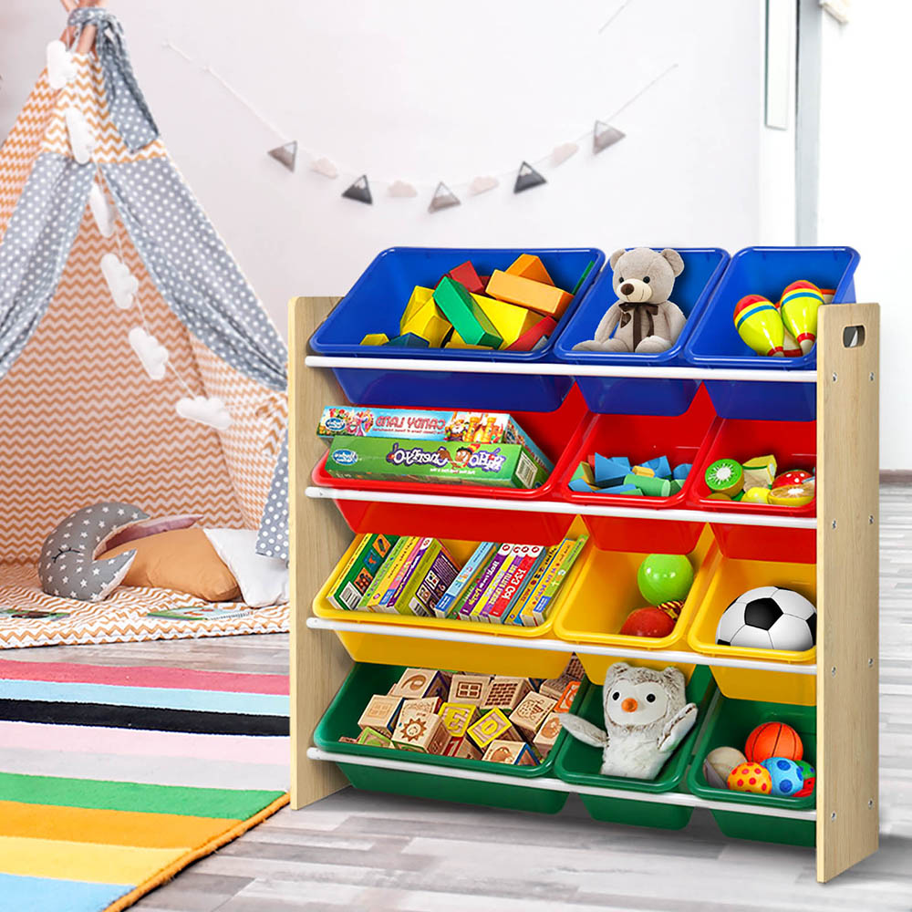 Kid's Bookcases & Shelves: Keezi Kids Toy Box 12 Bins Bookshelf Organiser Children Storage Rack