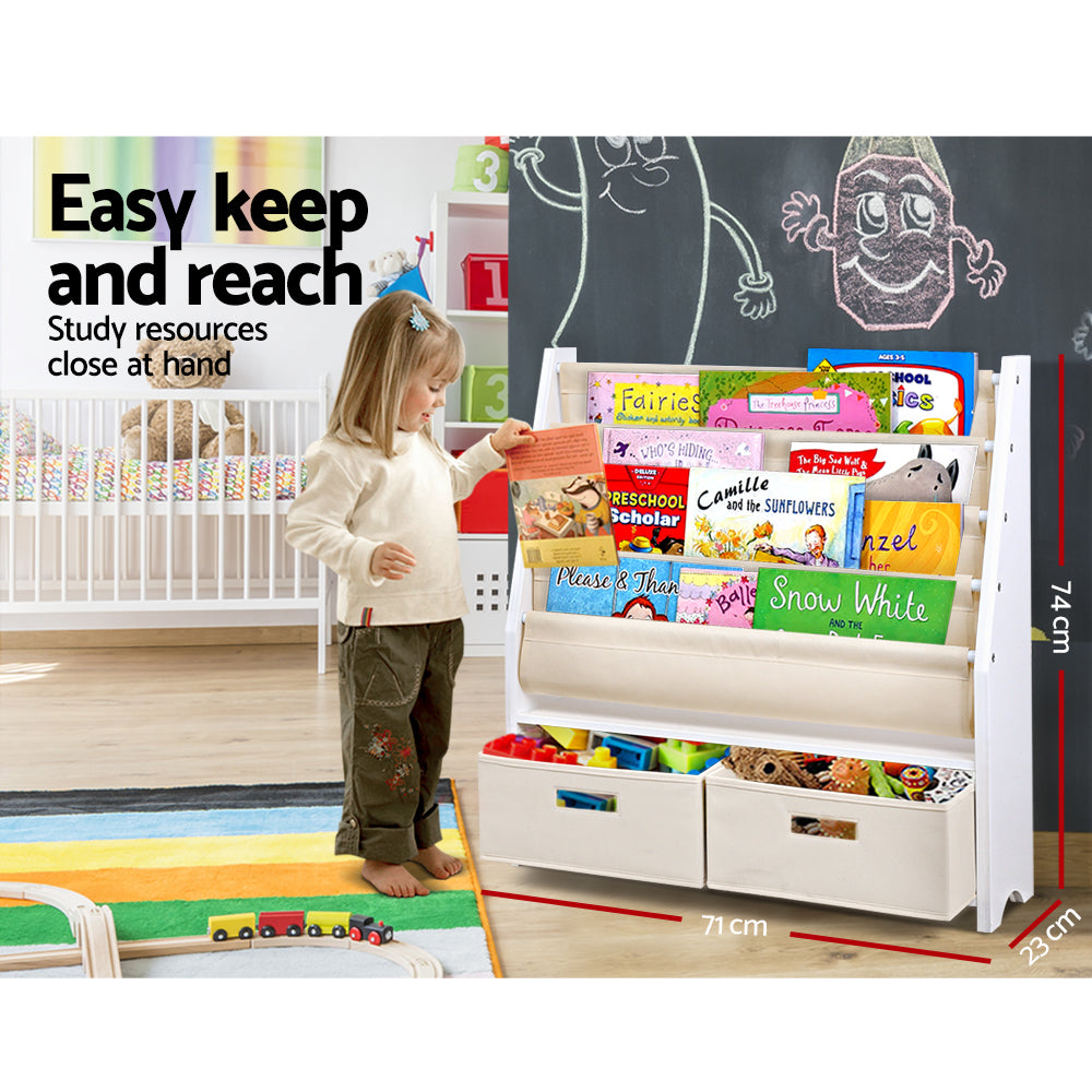 Kid's Bookcases & Shelves: Keezi 4 Tiers Kids Bookshelf Magazine Rack Children Bookcase Organiser Drawer