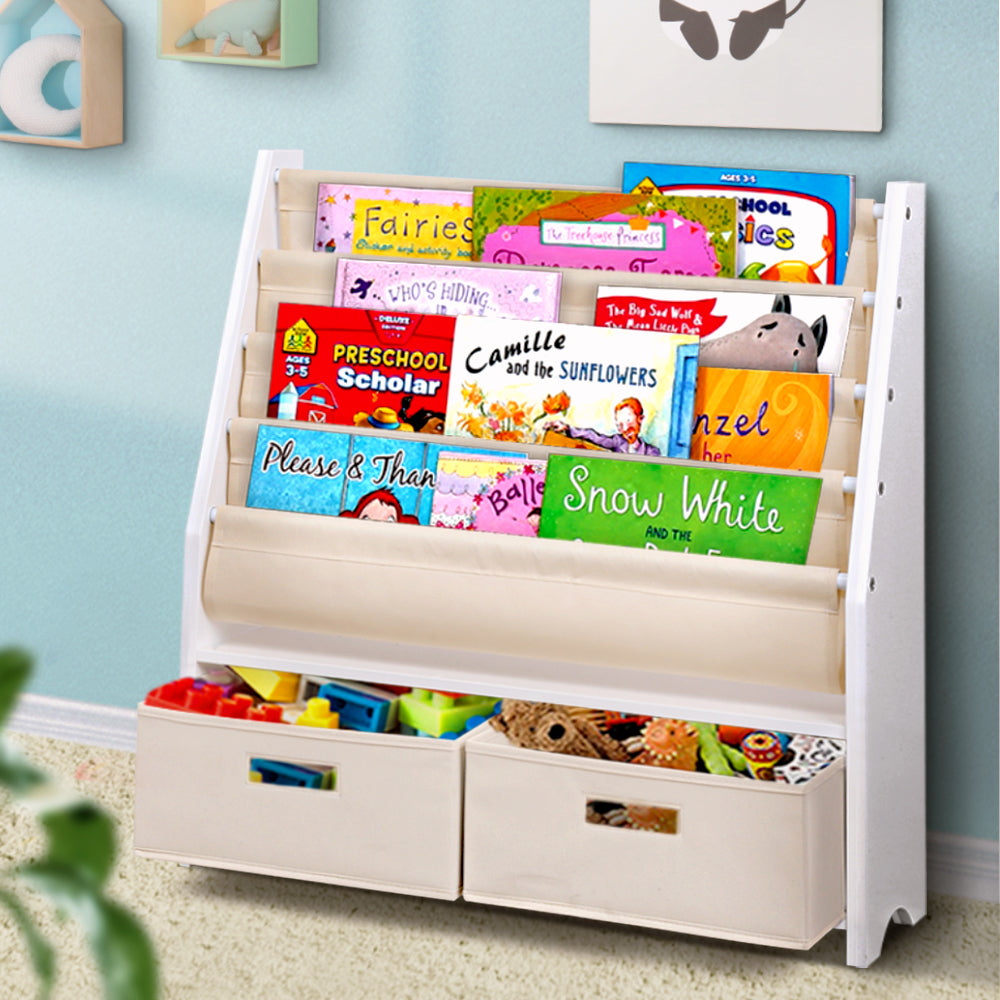 Kid's Bookcases & Shelves: Keezi 4 Tiers Kids Bookshelf Magazine Rack Children Bookcase Organiser Drawer