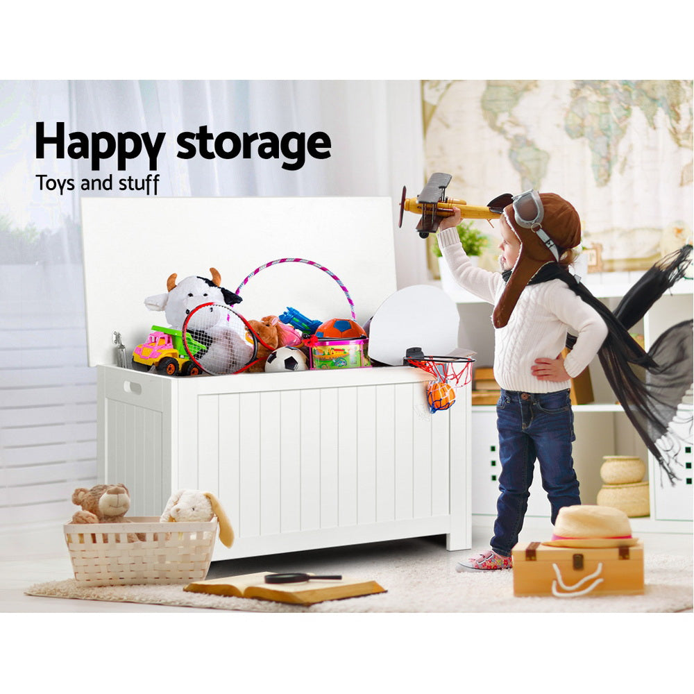 Toy Boxes: Keezi Kids Toy Box Chest Storage Blanket Children Clothes Room Organiser White