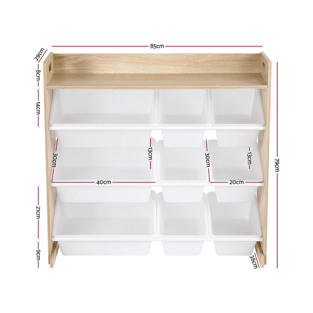 Toy Boxes: Keezi Kids Toy Box 9 Bins Bookshelf Organiser Display Shelf Storage Rack Wooden